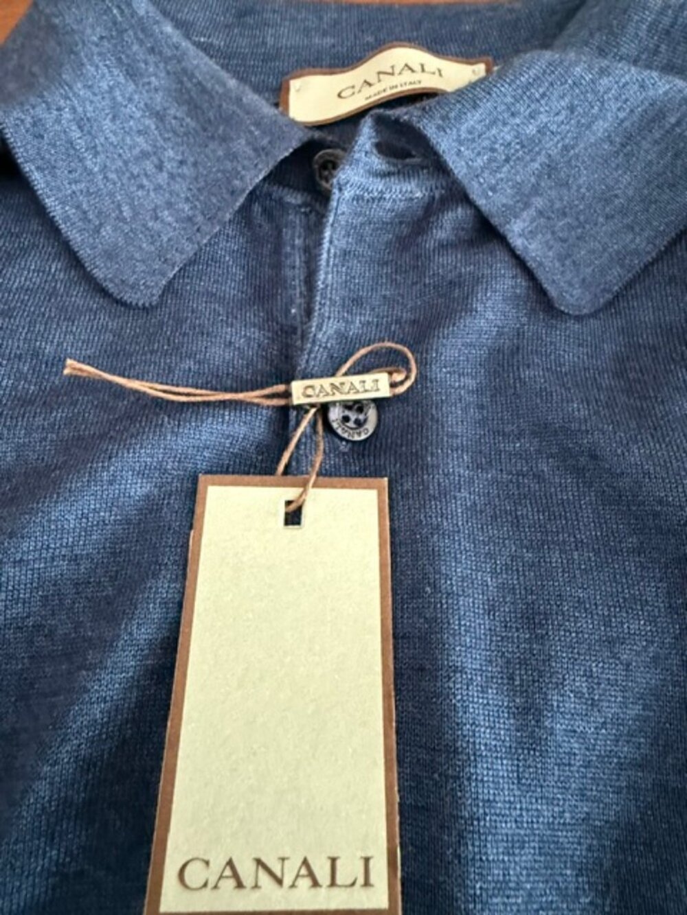 Canali Men s/slv Polo Sweater Sz EU 50, Blue 70% Wool 30% silk solid NWT, RT 995